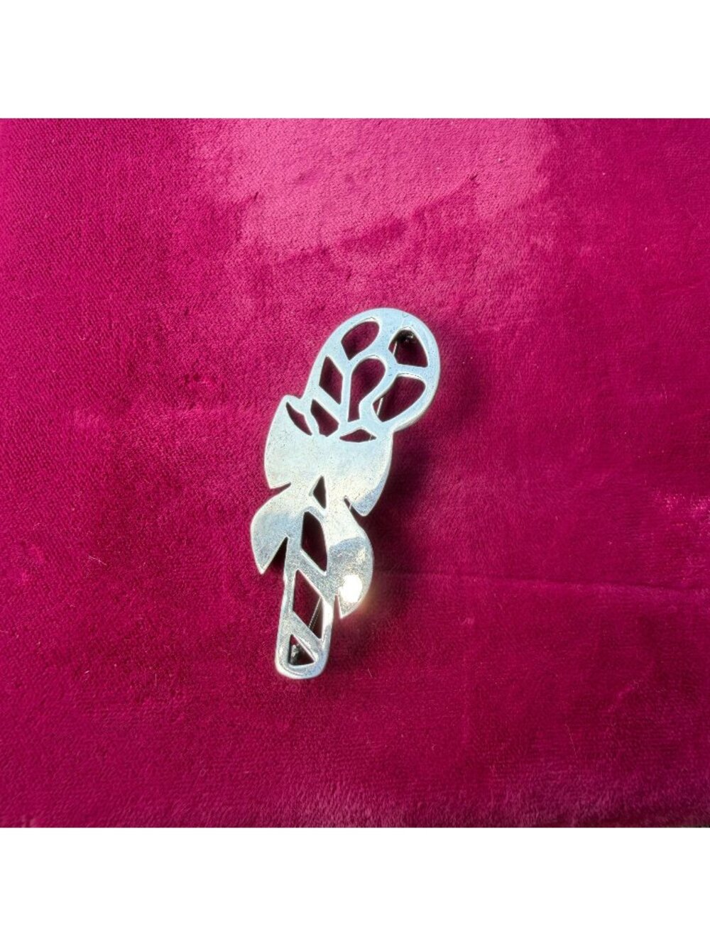 Vintage SU 925 Sterling Silver Candy Cane Bow Brooch Pin Christmas Jewelry
